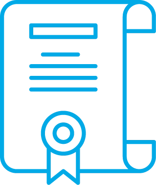 Certificate icon with text lines and a seal.